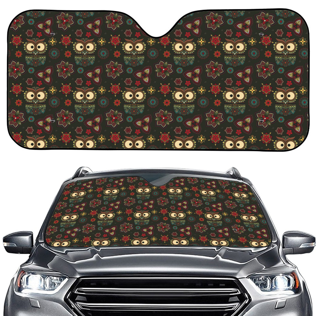 Cute Boho Owl Pattern Print Car Windshield Sun Shade