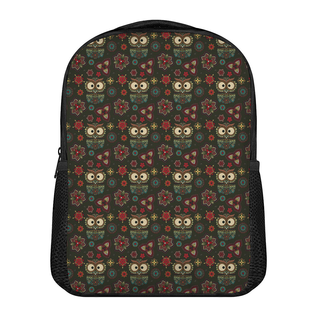 Cute Boho Owl Pattern Print Casual Backpack