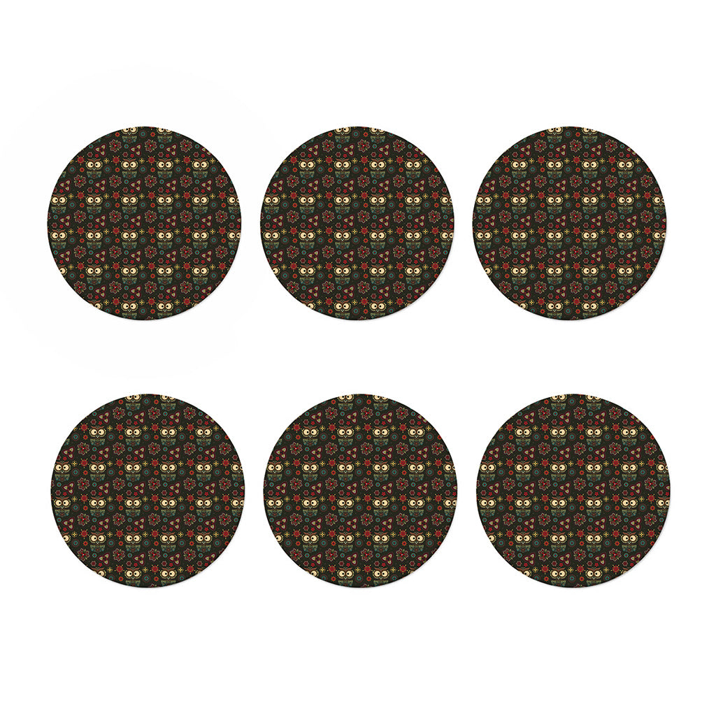 Cute Boho Owl Pattern Print Coaster Set