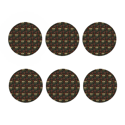 Cute Boho Owl Pattern Print Coaster Set