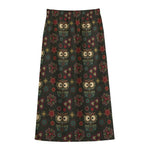 Cute Boho Owl Pattern Print Cotton Front Slit Maxi Skirt