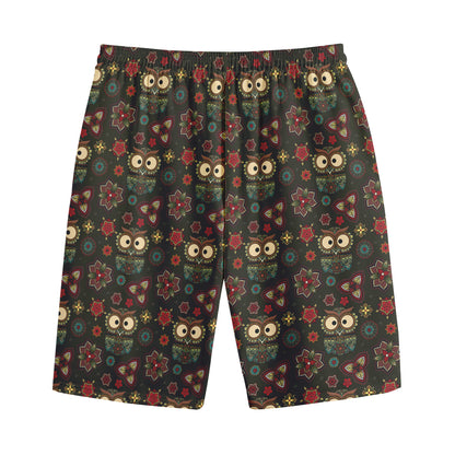 Cute Boho Owl Pattern Print Cotton Shorts