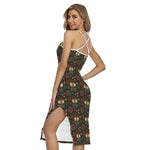 Cute Boho Owl Pattern Print Cross Back Cami Dress