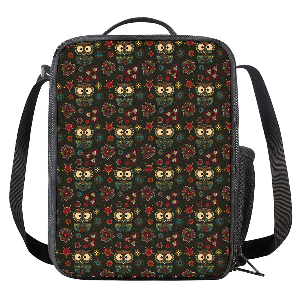 Cute Boho Owl Pattern Print Crossbody Lunch Bag