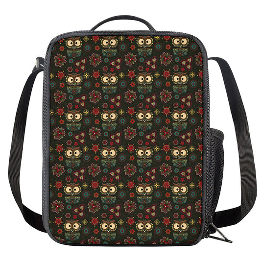 Cute Boho Owl Pattern Print Crossbody Lunch Bag