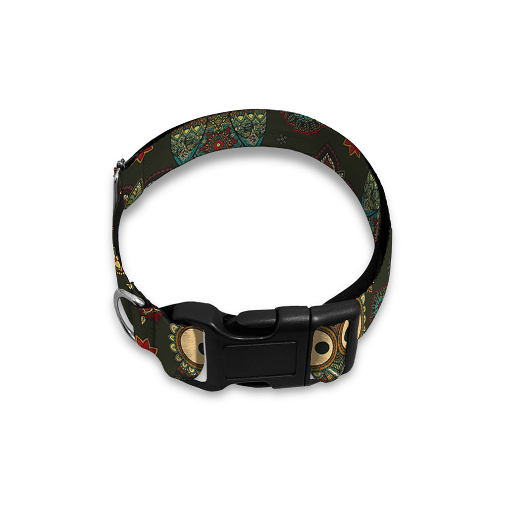 Cute Boho Owl Pattern Print Dog Collar