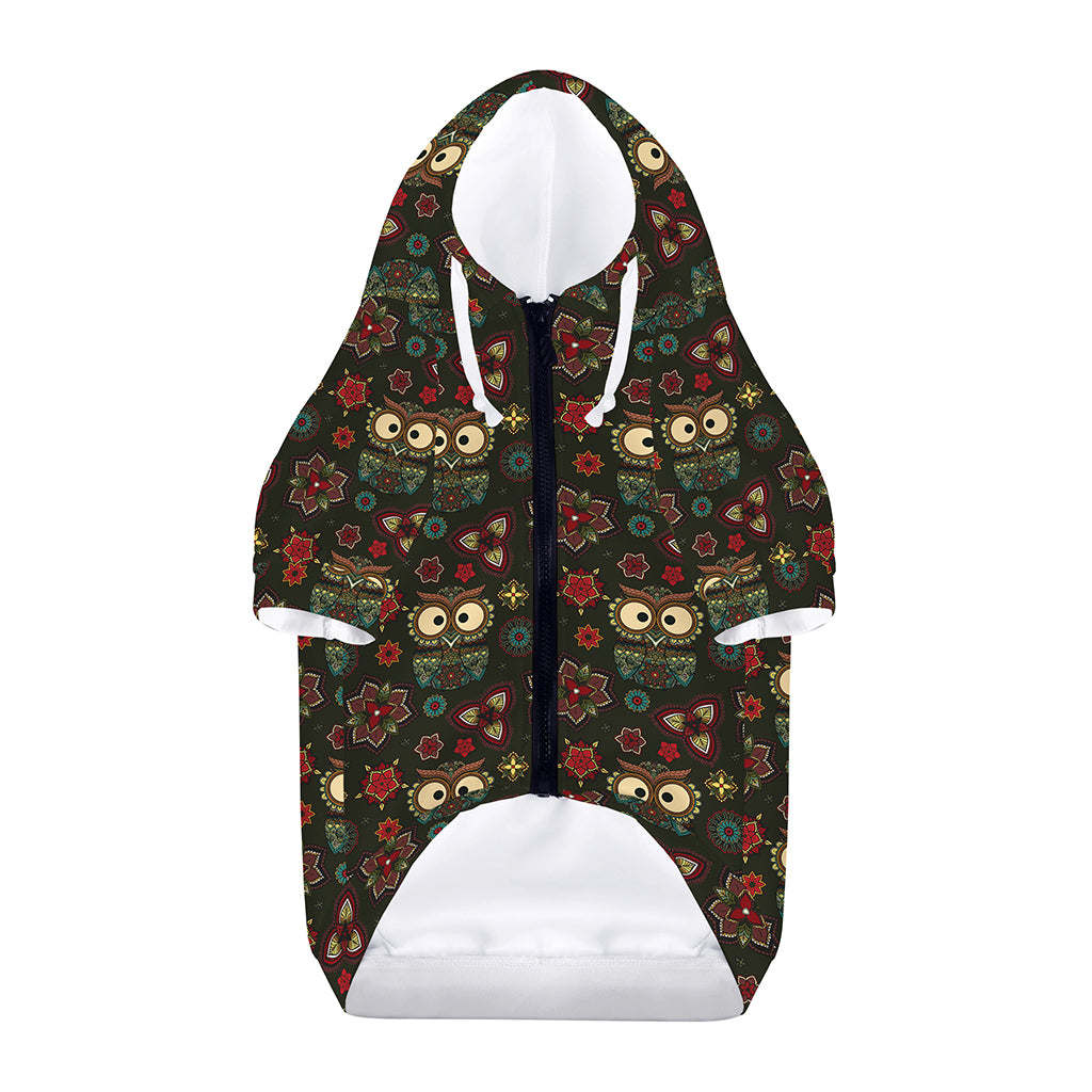 Cute Boho Owl Pattern Print Dog Zip Up Hoodie