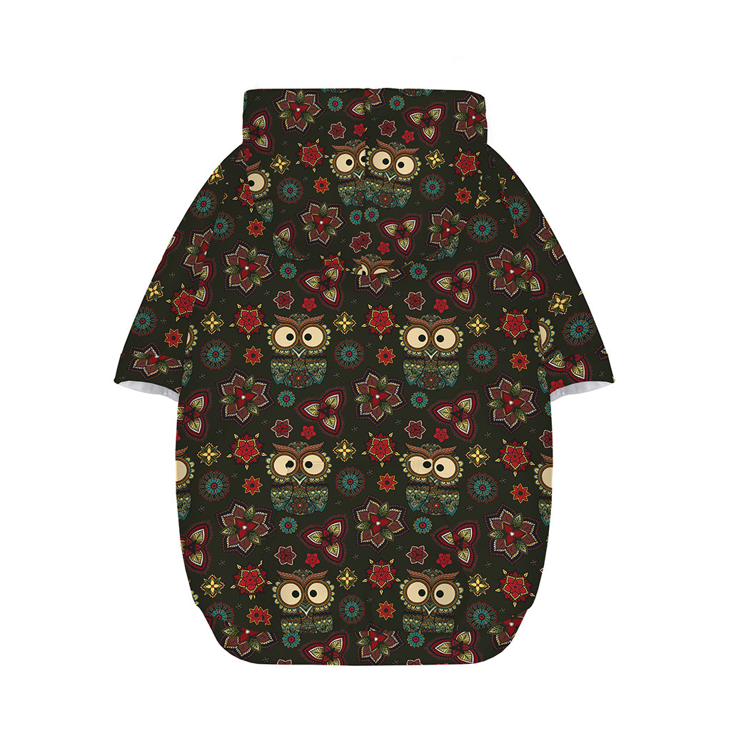 Cute Boho Owl Pattern Print Dog Zip Up Hoodie