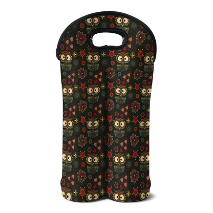 Cute Boho Owl Pattern Print Double Neoprene Wine Tote
