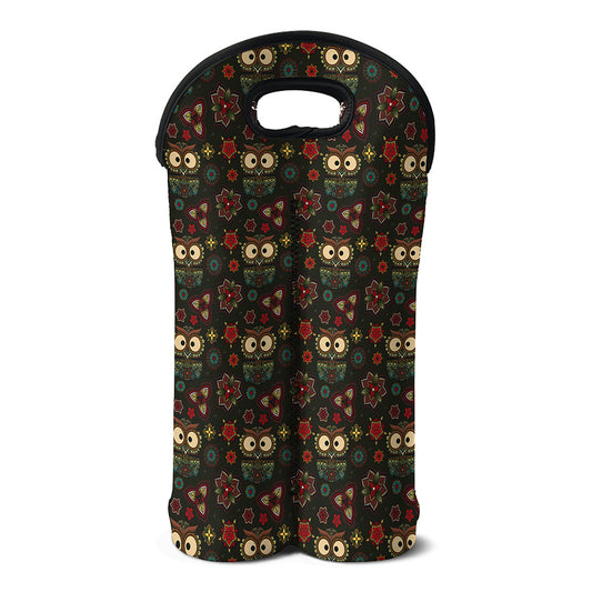 Cute Boho Owl Pattern Print Double Neoprene Wine Tote