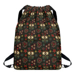 Cute Boho Owl Pattern Print Drawstring Backpack