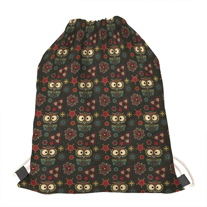 Cute Boho Owl Pattern Print Drawstring Bag