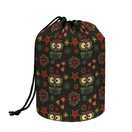 Cute Boho Owl Pattern Print Drawstring Makeup Bag