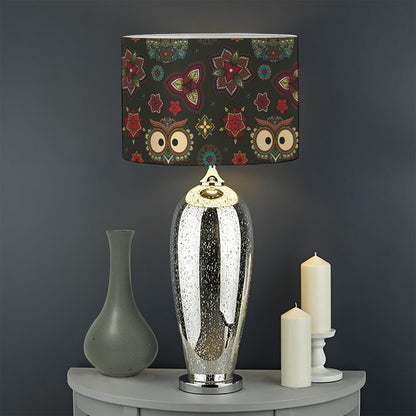 Cute Boho Owl Pattern Print Drum Lamp Shade