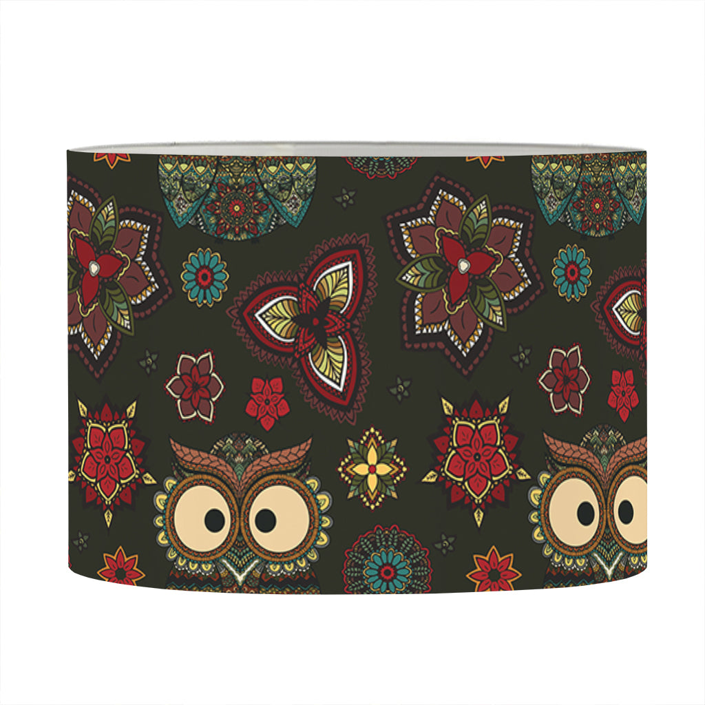 Cute Boho Owl Pattern Print Drum Lamp Shade
