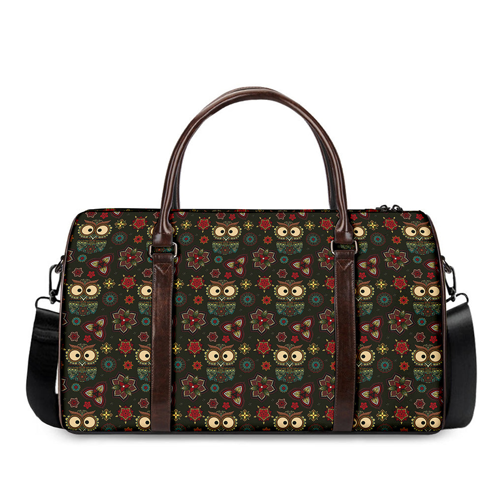 Cute Boho Owl Pattern Print Duffle Bag