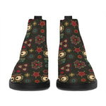 Cute Boho Owl Pattern Print Flat Ankle Boots