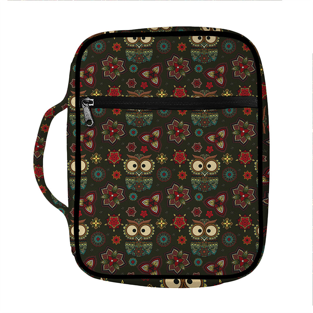 Cute Boho Owl Pattern Print Front Pocket Bible Bag