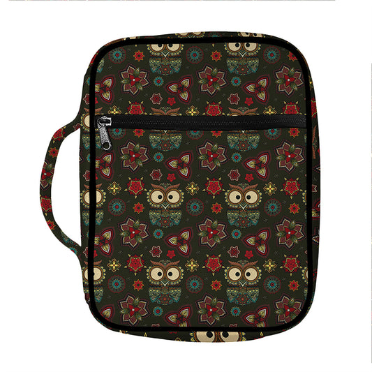 Cute Boho Owl Pattern Print Front Pocket Bible Bag
