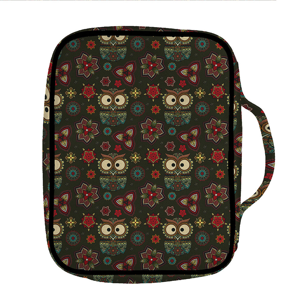 Cute Boho Owl Pattern Print Front Pocket Bible Bag