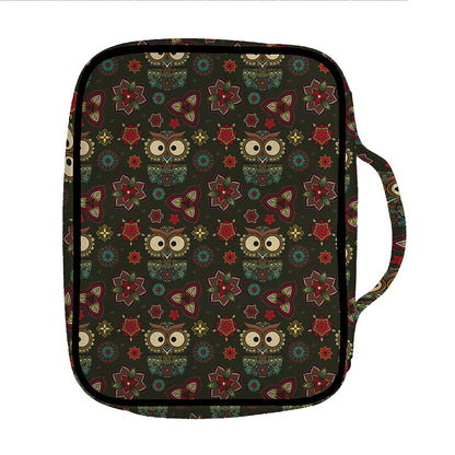 Cute Boho Owl Pattern Print Front Pocket Bible Bag