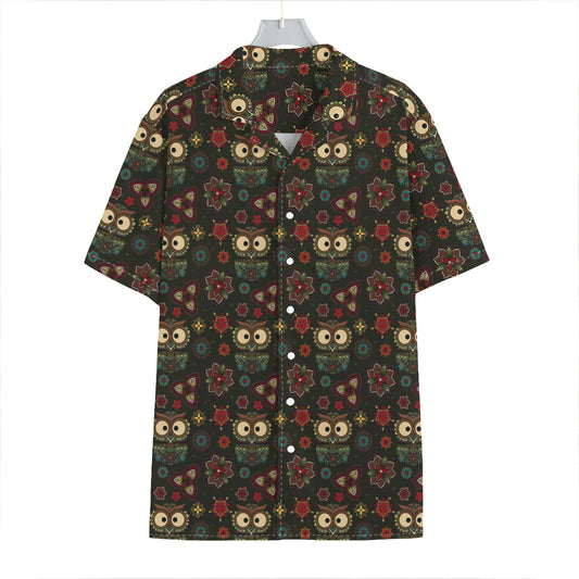 Cute Boho Owl Pattern Print Hawaiian Shirt