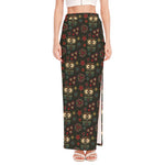 Cute Boho Owl Pattern Print High Slit Maxi Skirt