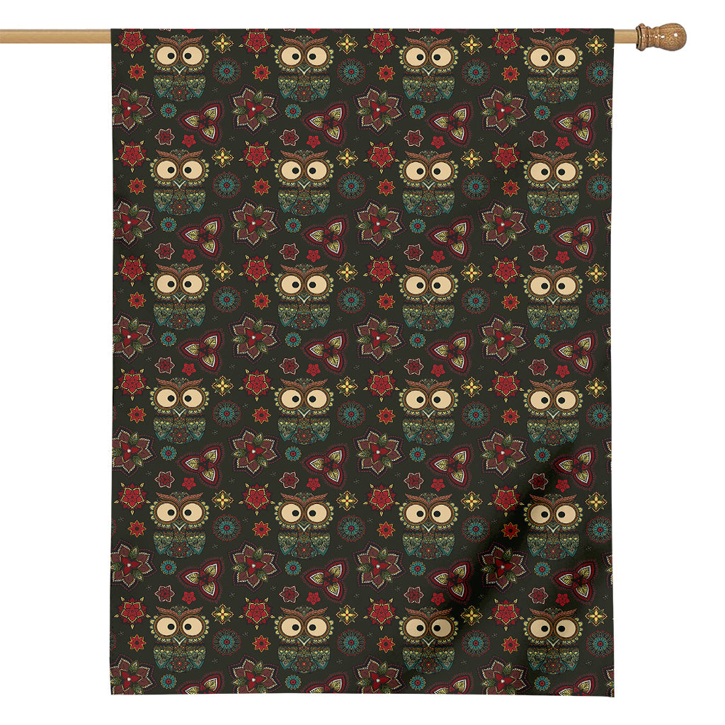 Cute Boho Owl Pattern Print House Flag