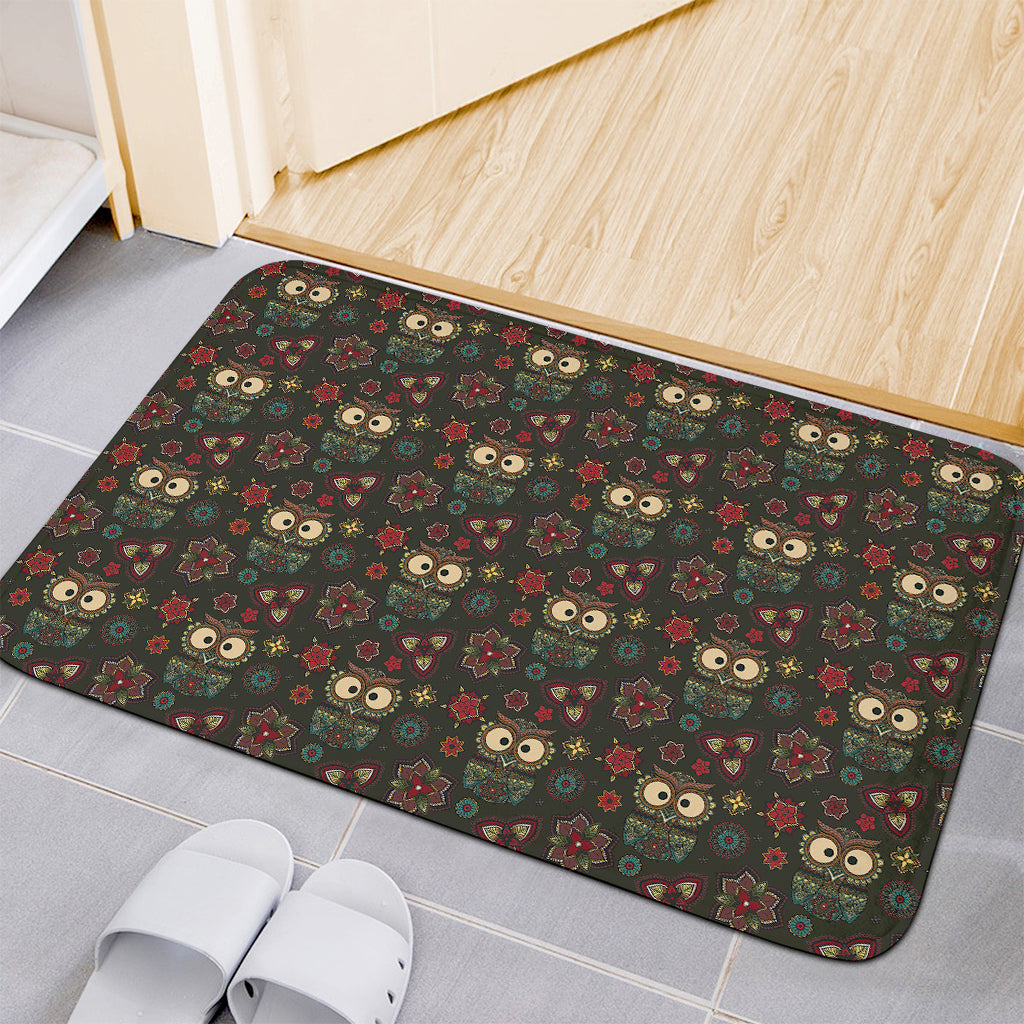 Cute Boho Owl Pattern Print Indoor Door Mat