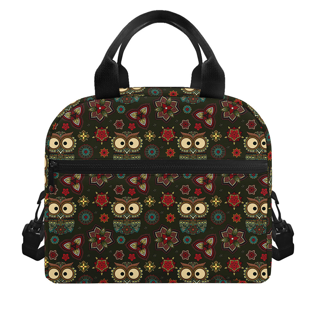 Cute Boho Owl Pattern Print Insulated Lunch Bag