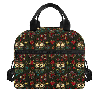 Cute Boho Owl Pattern Print Insulated Lunch Bag