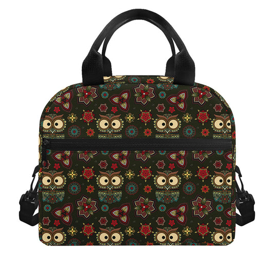 Cute Boho Owl Pattern Print Insulated Lunch Bag