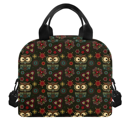 Cute Boho Owl Pattern Print Insulated Lunch Bag