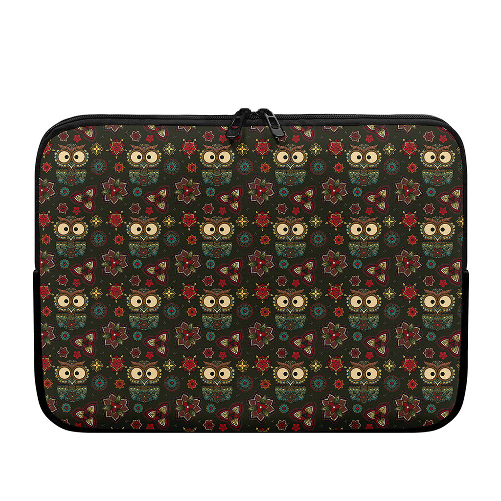 Cute Boho Owl Pattern Print Laptop Sleeve