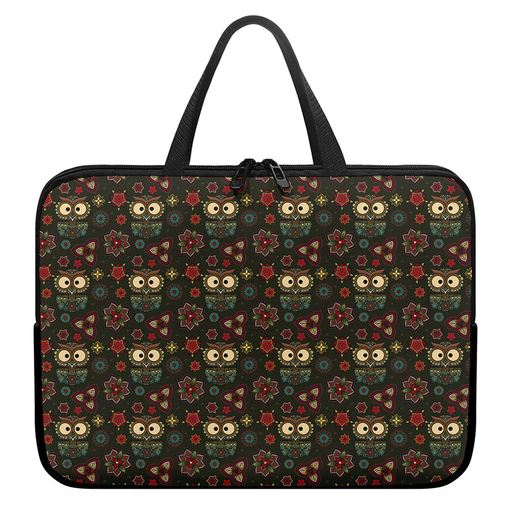 Cute Boho Owl Pattern Print Laptop Sleeve With Handle