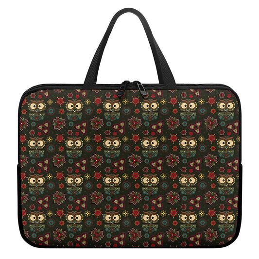Cute Boho Owl Pattern Print Laptop Sleeve With Handle