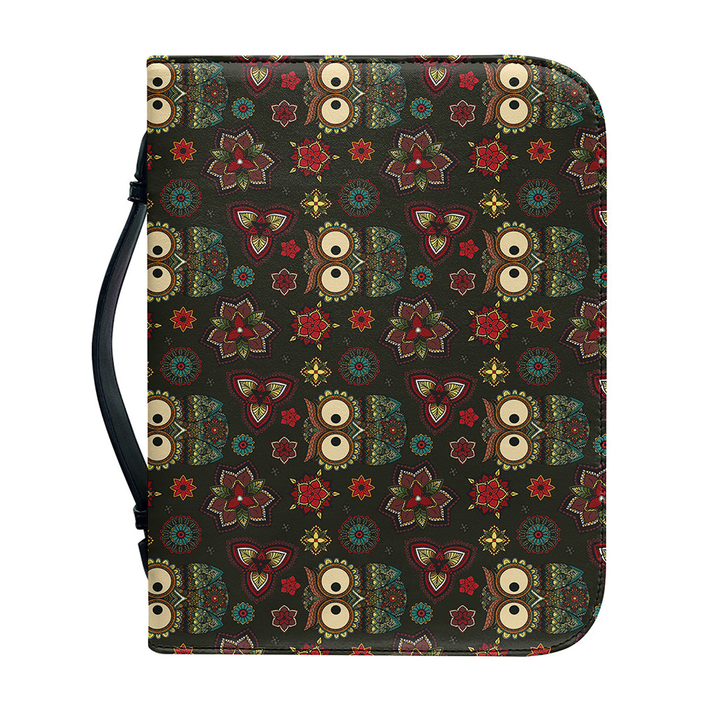 Cute Boho Owl Pattern Print Leather Bible Cover