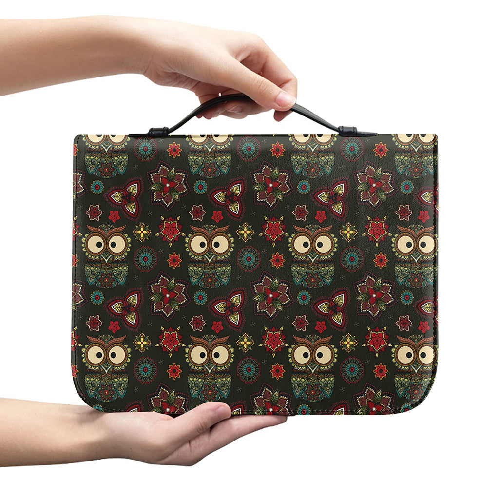 Cute Boho Owl Pattern Print Leather Bible Cover