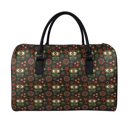 Cute Boho Owl Pattern Print Leather Duffle Bag