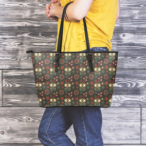 Cute Boho Owl Pattern Print Leather Tote Bag