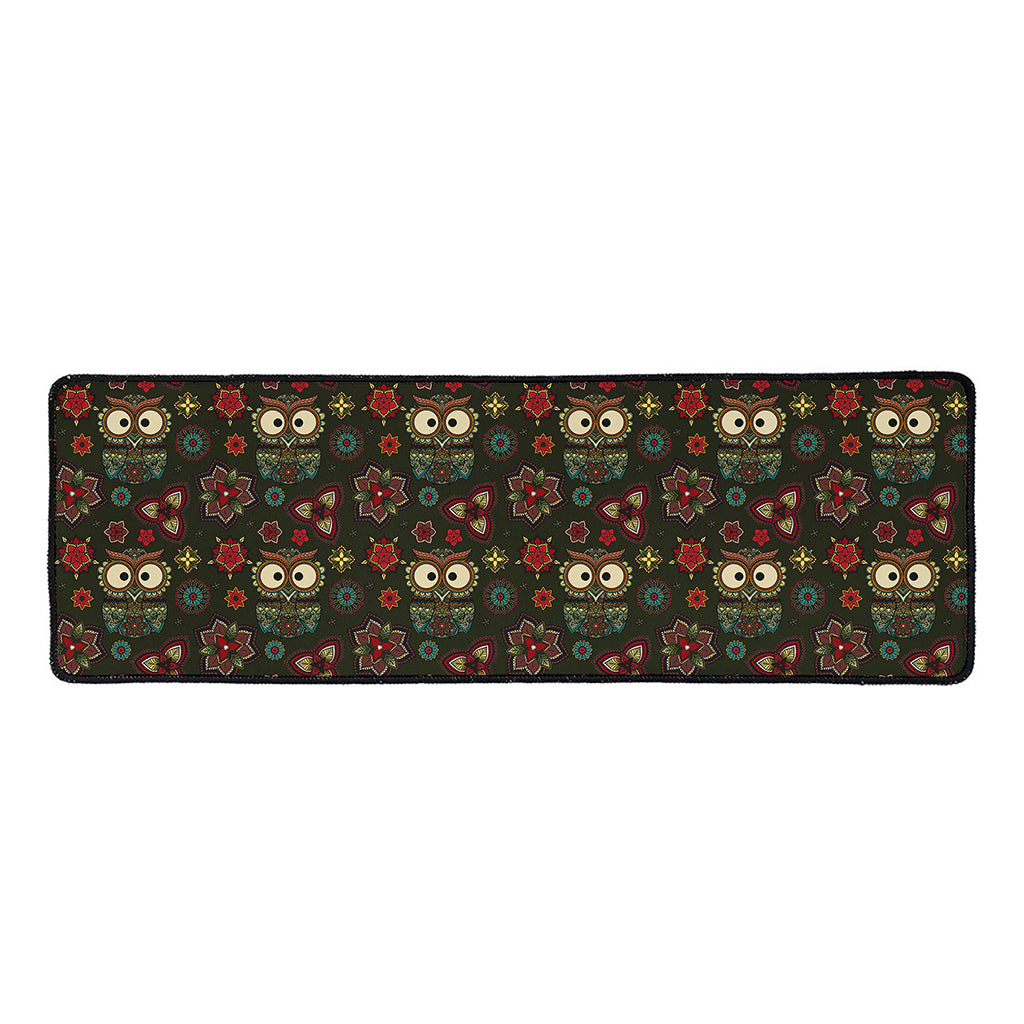 Cute Boho Owl Pattern Print Long Kitchen Mat