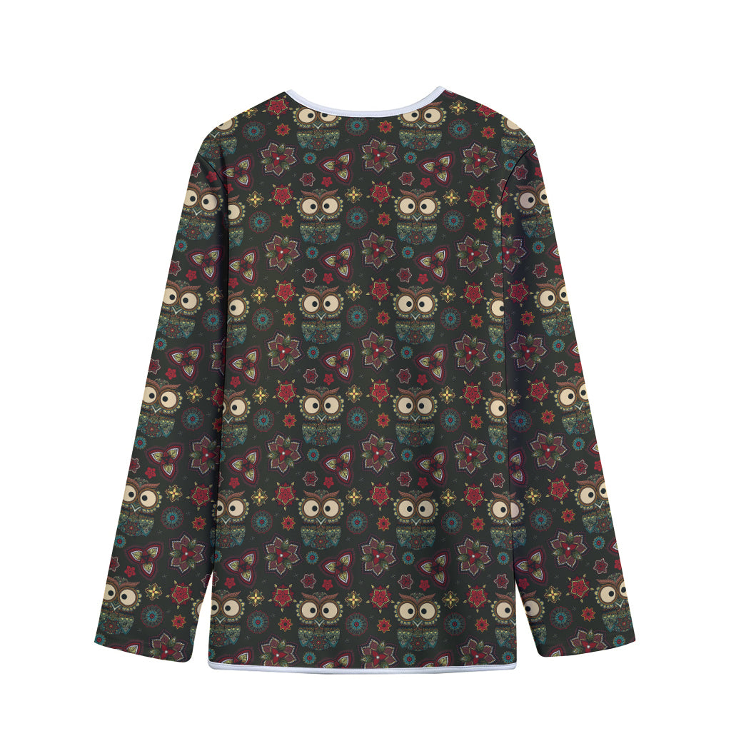 Cute Boho Owl Pattern Print Long Sleeve Short Coat