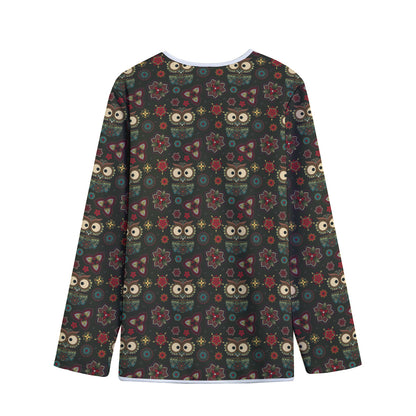 Cute Boho Owl Pattern Print Long Sleeve Short Coat