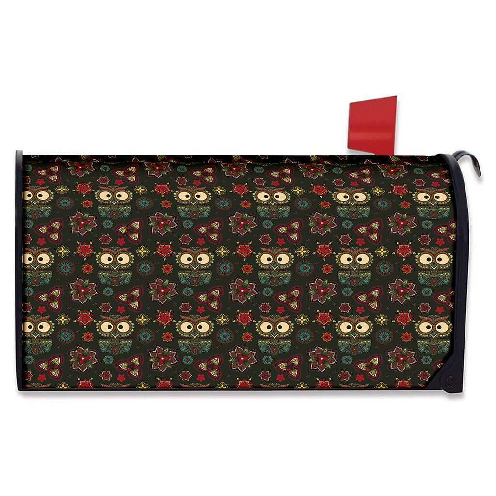 Cute Boho Owl Pattern Print Mailbox Cover
