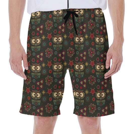Cute Boho Owl Pattern Print Men's Beach Shorts