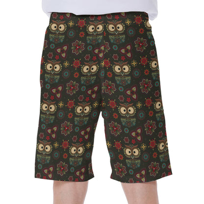 Cute Boho Owl Pattern Print Men's Beach Shorts