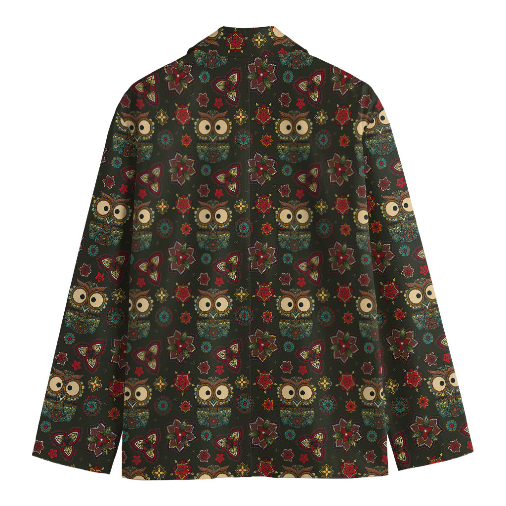 Cute Boho Owl Pattern Print Men's Blazer