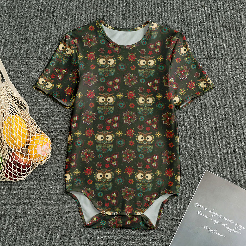 Cute Boho Owl Pattern Print Men's Bodysuit