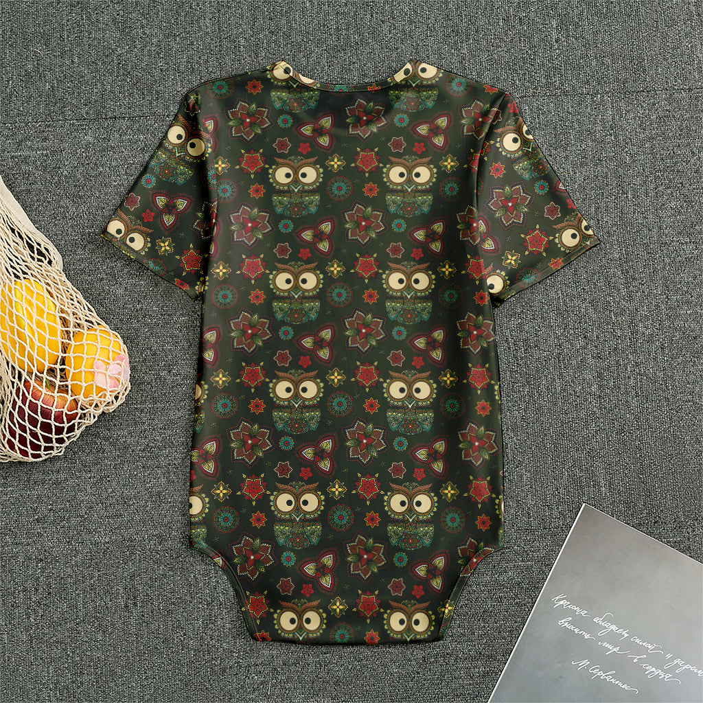 Cute Boho Owl Pattern Print Men's Bodysuit