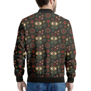 Cute Boho Owl Pattern Print Men's Bomber Jacket